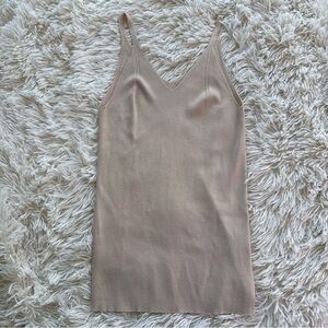 Jil Sander 100% Tencel Beige Ribbed Tank